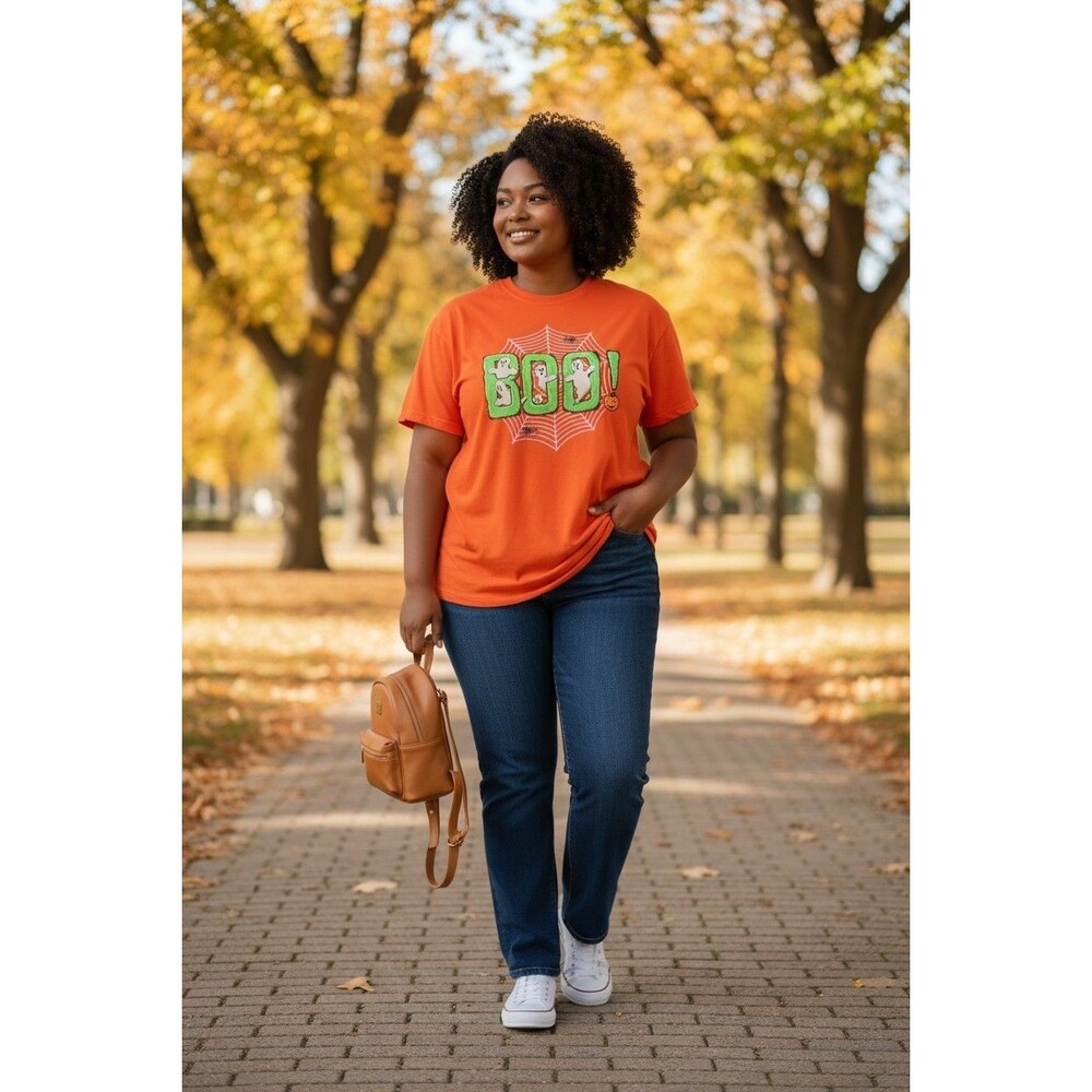 Jerzees Orange Halloween T Shirt Ghosts Spiders Spider web Size XL